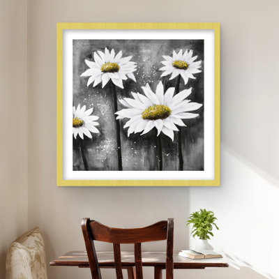 «Daisies at Sun» - impression encadrée florale blanche pour la décoration intérieure