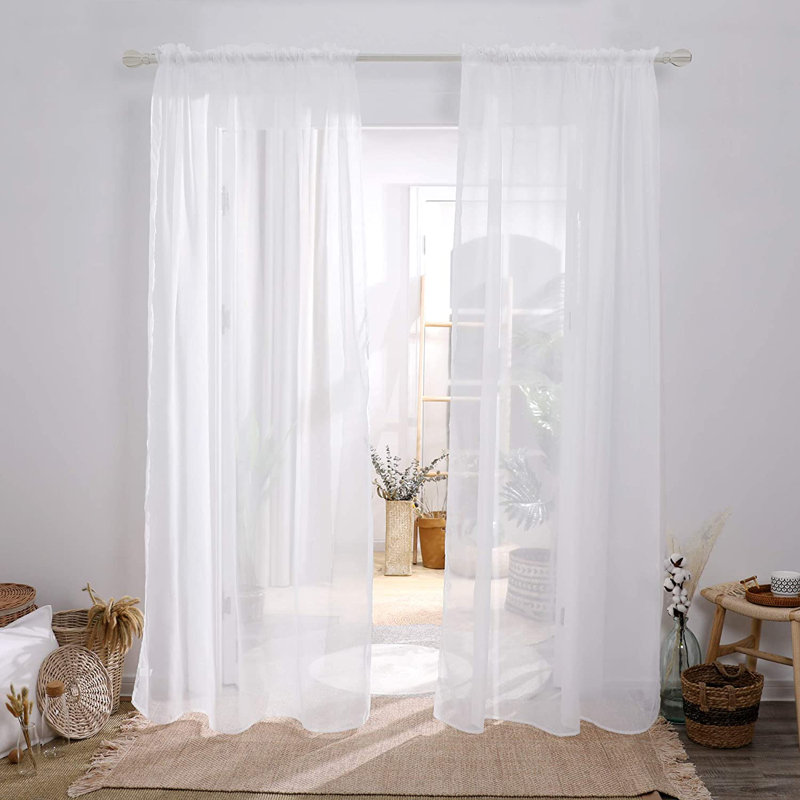 Sheer Curtains / Drapes Pair, White, 52" W x 84" L