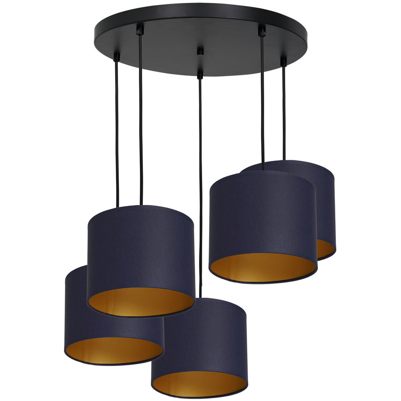 Ajoni 5 - Light Drum Chandelier, Black, Blue/Gold