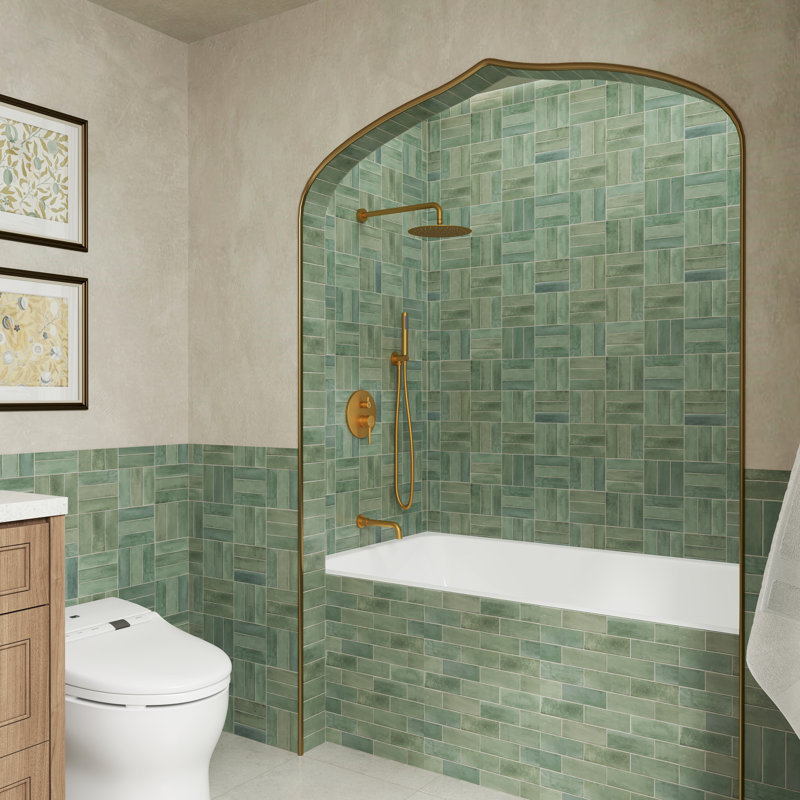 High Pressure Shower System with Pressure Balance Valve & Tub Spout, Brushed Gold