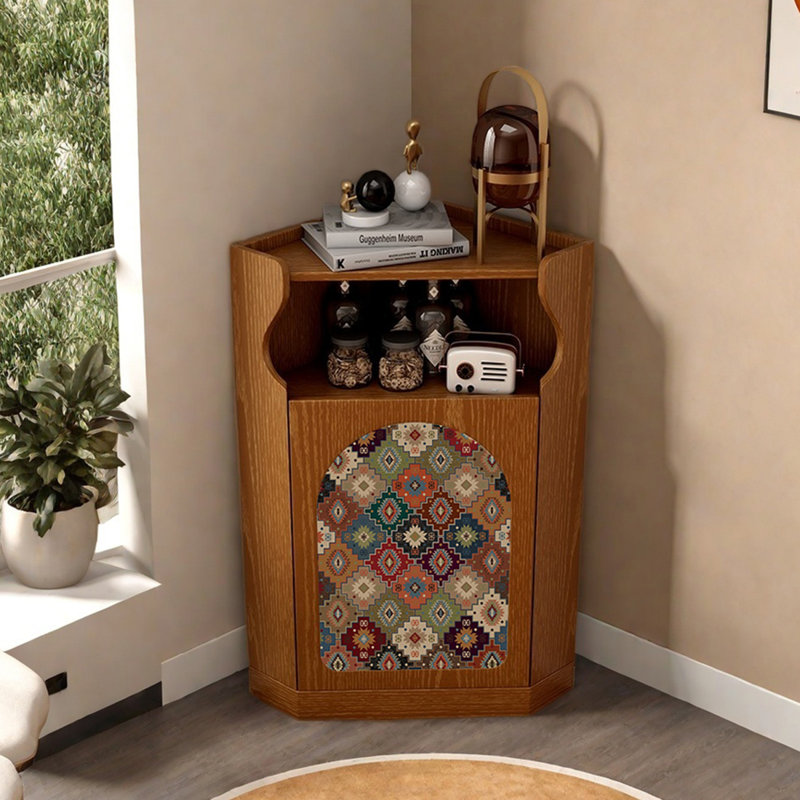 Space corner cabinet with abstract art pattern, Brown