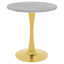 Table de salle à manger ronde à effet marbre 27,6 pouces avec base en piédestal doré, sièges 2-4, plateau gris
