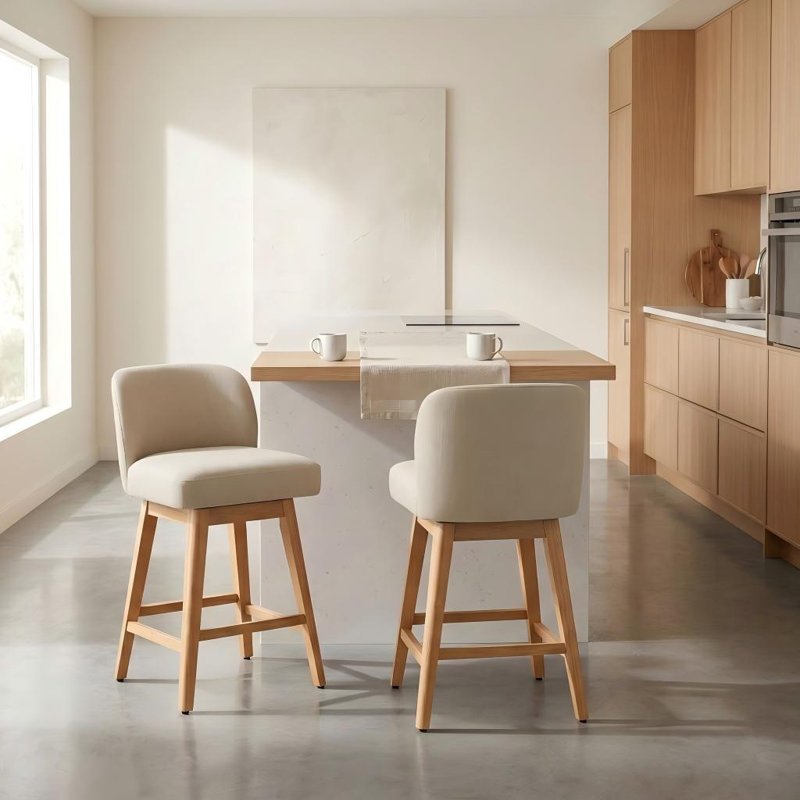 Modern Swivel Counter Stool, Sand Polyester