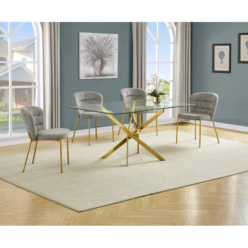 Ensemble de salle à manger rectangulaire en verre trempé avec chaises confortables, Gris