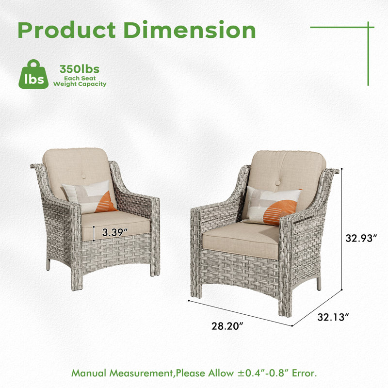 Chaises d'extérieur en osier 2 places Emanuell pour 2 personnes avec coussins confortables, Beige