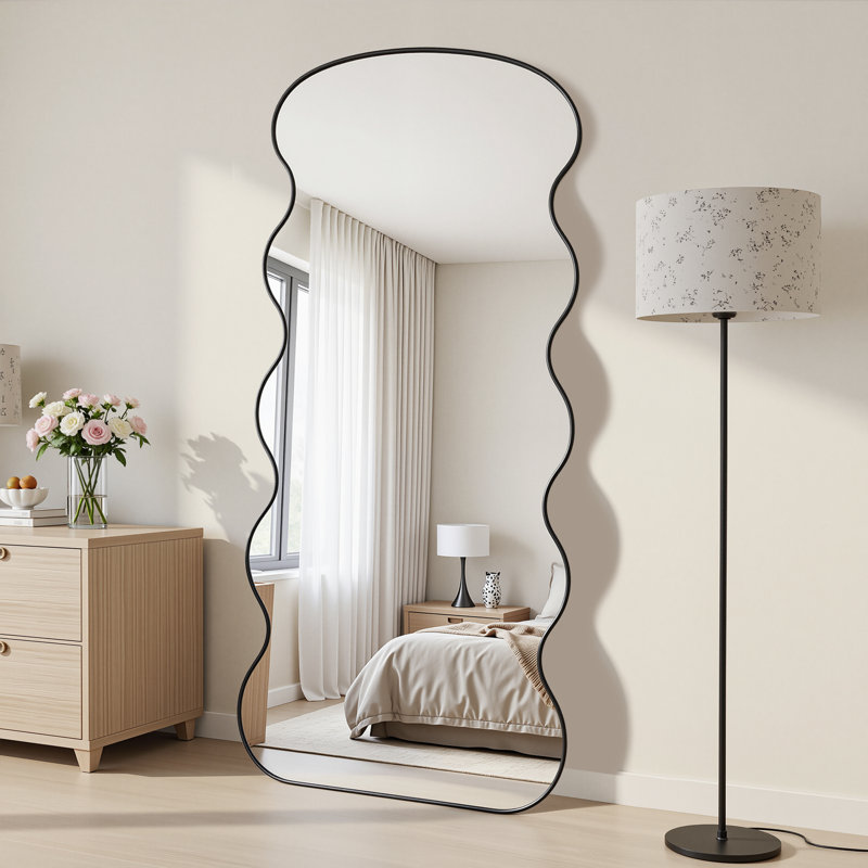Irregular Wavy Metal Oversized Full-length Mirror, Black, 71" x 28"