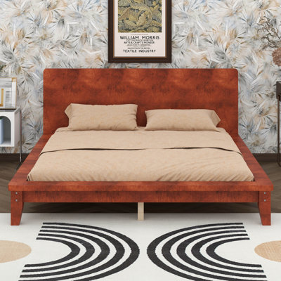 Wood Bed Frame With Solid Headboard