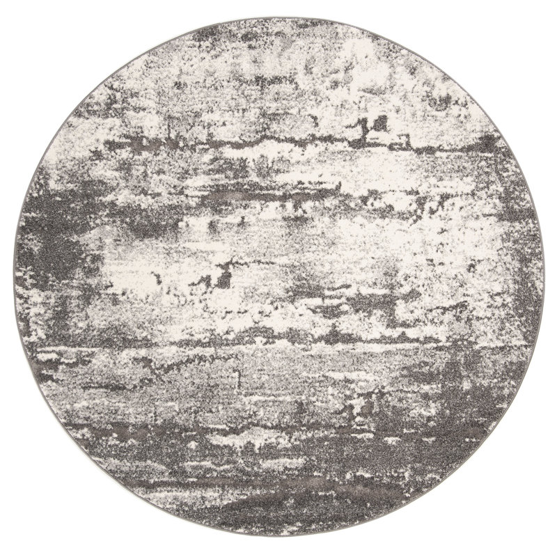 Elzada Abstract Grey/Dark Grey Area Rug, Round 6'7"