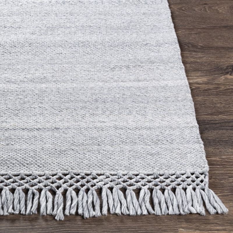 Tapis intérieur / extérieur gris clair tissé à la main Loretta, Rectangle 8 pi 10 po x 12 pi