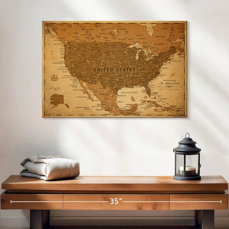 Carte des États-Unis personnalisée avec punaise antique, H 16 po x l 24 po, Oui