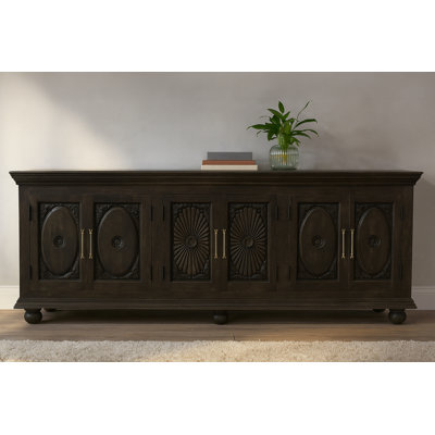 Athena 6-door Sideboard In Antique Black With Traditional Carving On Solid Wood by Charlton Home