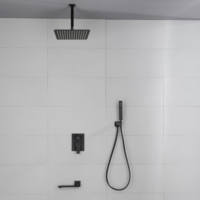 Système de douche de baignoire au plafond de 10 pouces avec douche à main à poignée simple et ensemble de garniture de douche à haute pression en laiton avec valve brute