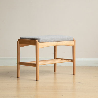 Natural Solid Wood Shoe Bench, Mid-Century Modern Storage with High Rebound Sponge Cushion for Entryway and Living Spaces