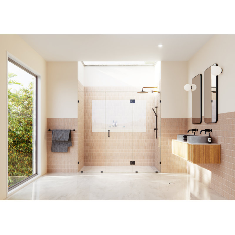 Stellar 84 in. W x 78 in. H Fully Frameless 3 Panel Inline Glass Hinged Shower Enclosure, Matte Black