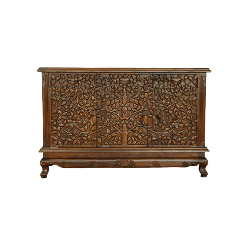 Armoire décorative en bois massif sculpté, Brun