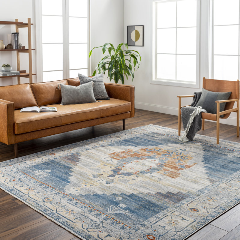 Oriental Machine Made Power Loomed Polyester Area Rug in Blue, Rectangle 8'10" x 12'7"