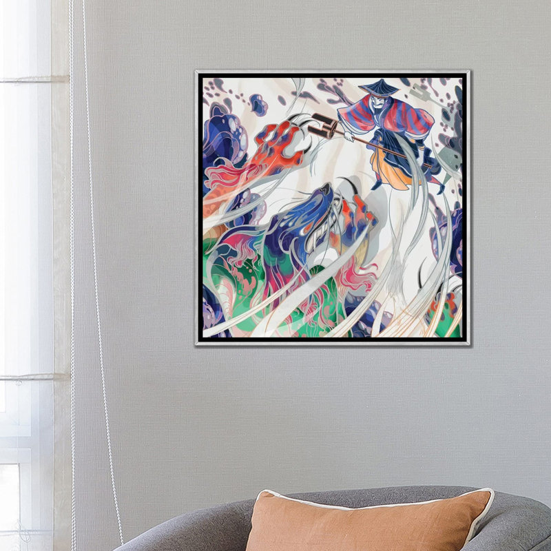" Water Beast " by Sija Hong, No Mat, 26" H x 26" W x 1.5" D, Silver Framed Canvas