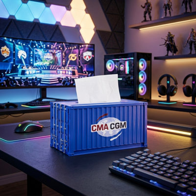 Industrial Shipping Container Tissue Box Cover, Metal Decorative Tissue Holder for Home Office Desk, Living Room