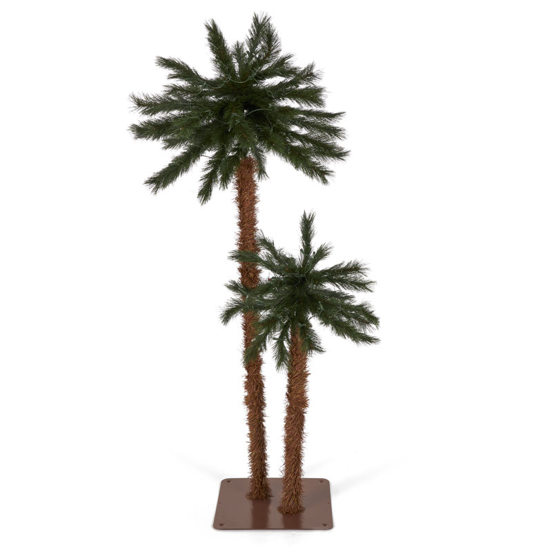 Home Heritage 5' and 3' Prelit Artificial Double Christmas Palm Trees 150 Lights