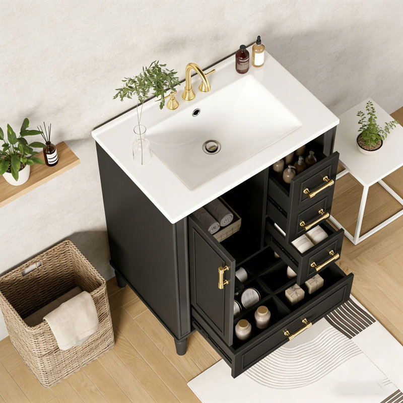 Meuble-lavabo moderne avec lavabo en céramique, 24 po + noir