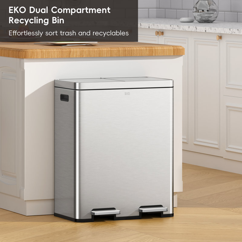 Stainless Steel Step On Multi-Compartment Rubbish & Recycling Bin - 60L
