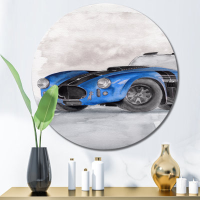 Beautiful Old Blue Sports Car On Gray - Industrial Metal Circle Wall Art -  East Urban Home, B241CFBDDD4F4C7C94454B9D5B2B9B1A