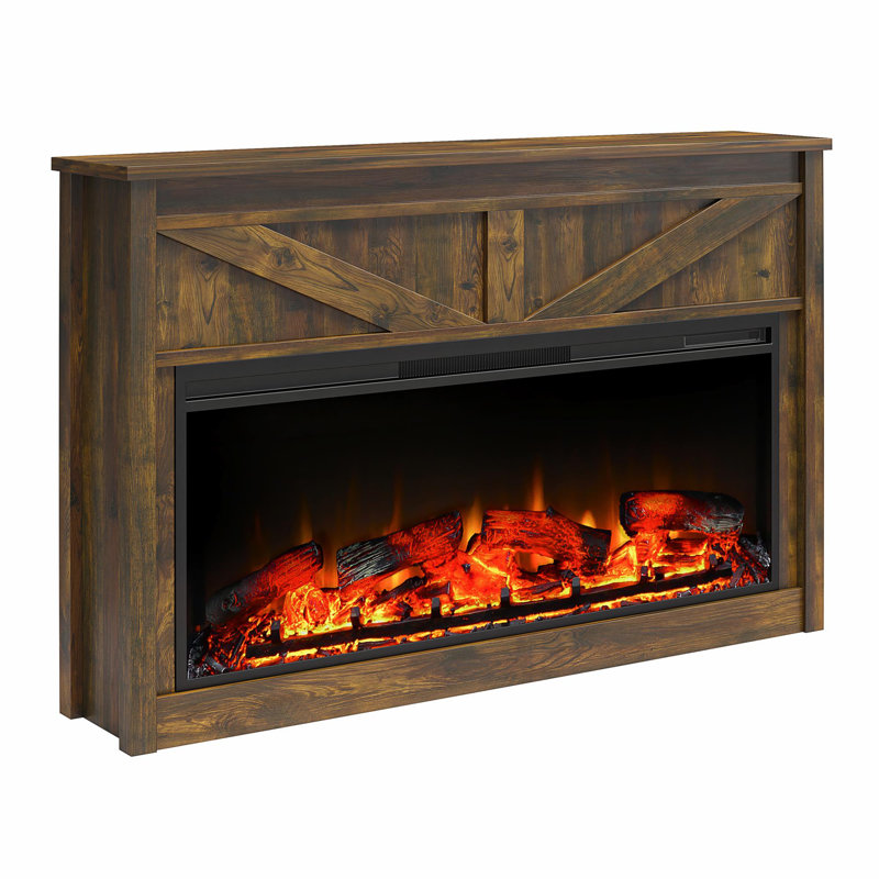 Wide Modern Farmhouse Mantel with Electric Fireplace, Rustic