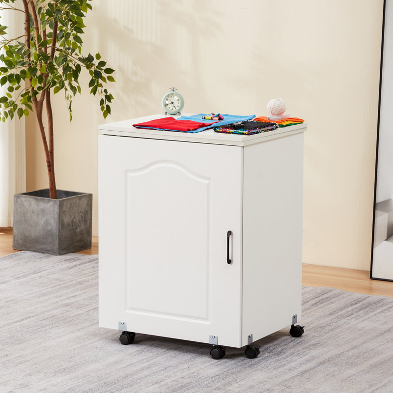 Folding Sewing Craft Table with Storage Bins & Shelves
