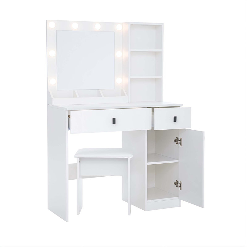 Vanity Desk with Adjustable Lights, Large Drawers, and Three-Level Storage for Organized Beauty Routines in Bedrooms
