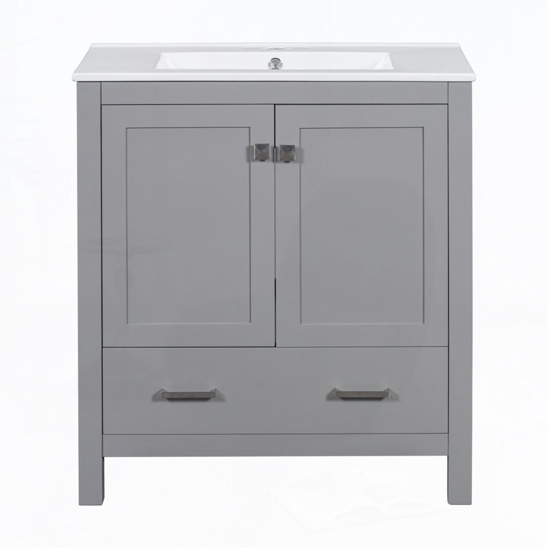 Ensemble de meuble-lavabo 60 po avec lavabos doubles (séparés), lavabos doubles en céramique, Argent, Gris