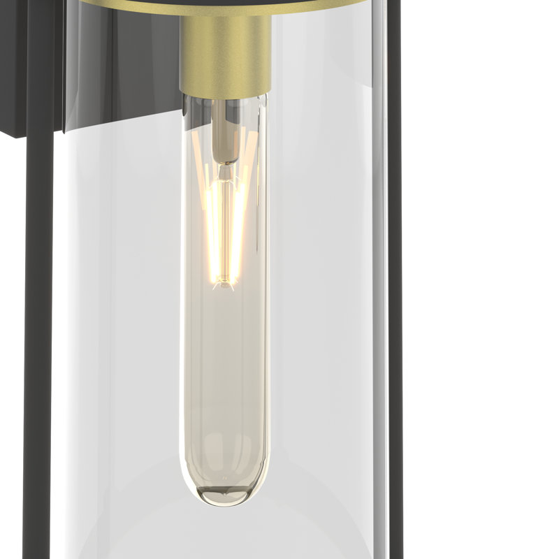 Laux 1 - Light 17.04'' H Gold Black Glass Outdoor Wall Lantern, Dusk-To-Dawn