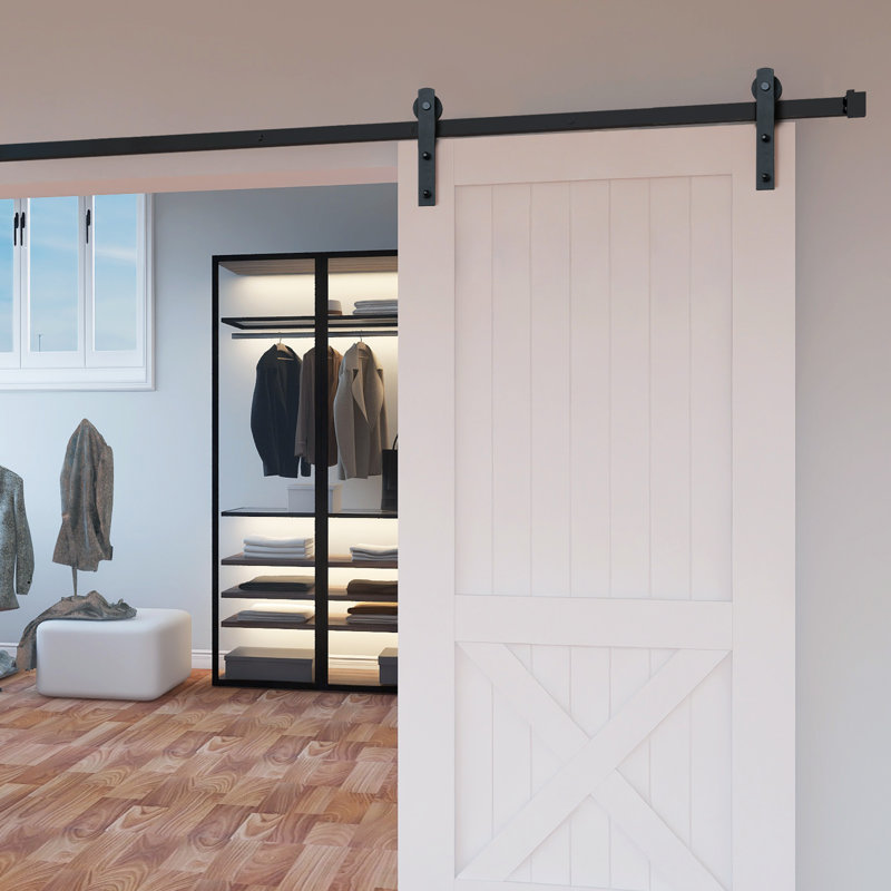 10FT Black Carbon Steel Sliding Barn Door Hardware Kit