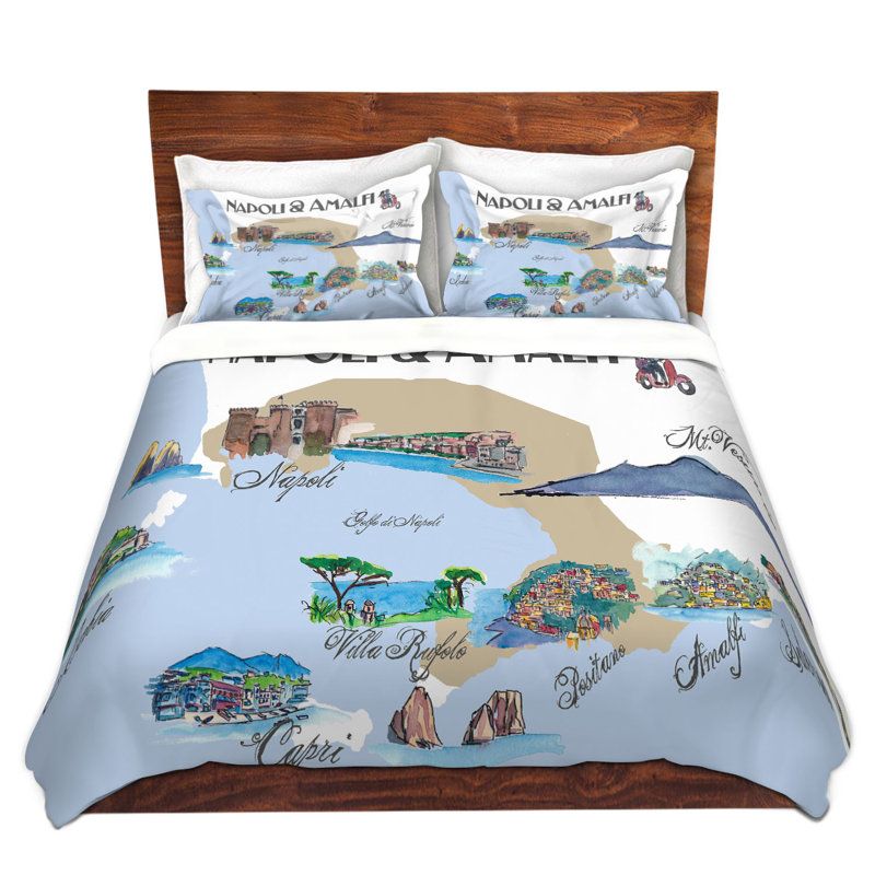 Ensemble de housse de couette napoli amalfi touristique, 1 housse simple + 1 taie standard