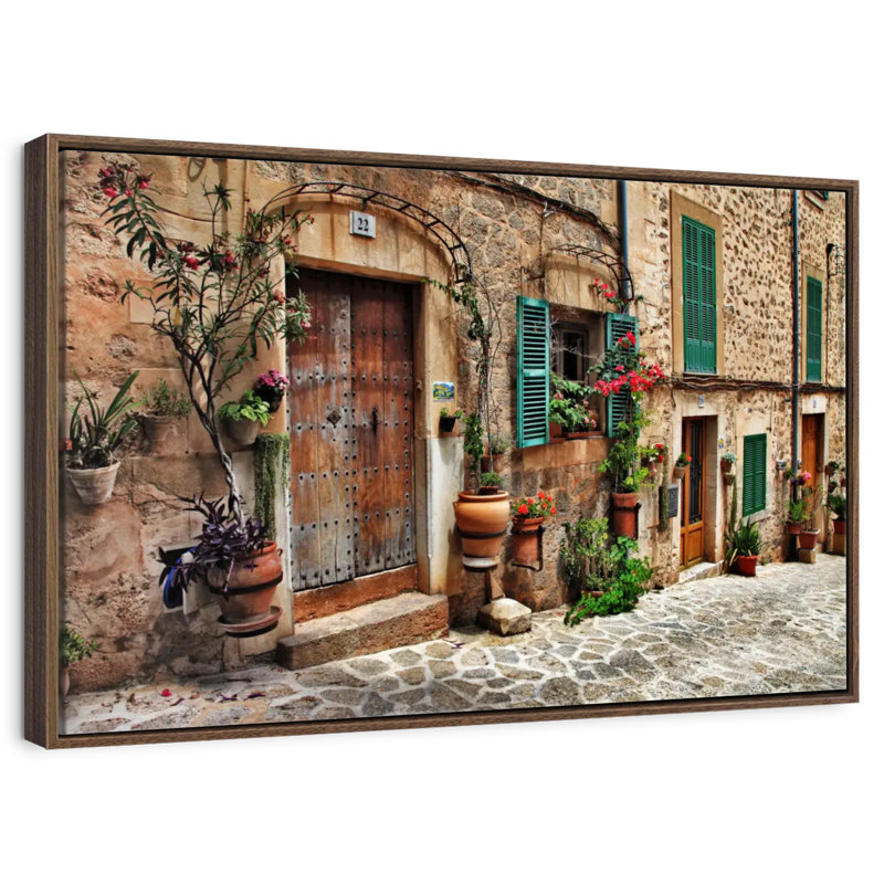 Méditerranée vieille ville, Cadre flottant en noyer, 40 po x 27 po