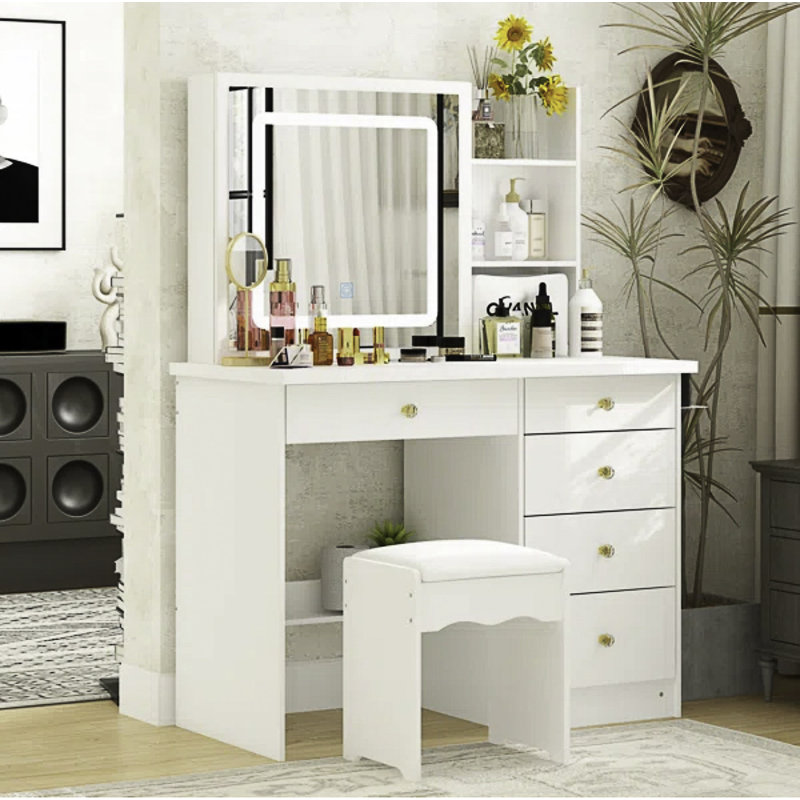 Meuble-lavabo blanc moderne avec miroir à DEL et tiroirs de rangement Trendblend