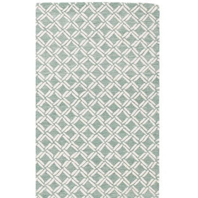 Genre 350 Hand Tufted Wool/Cotton Geometric Rug in Green/Ivory