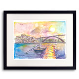 Porto Portugal Old City With Ponte Luis I And Sunset Print by Martina Bleichner