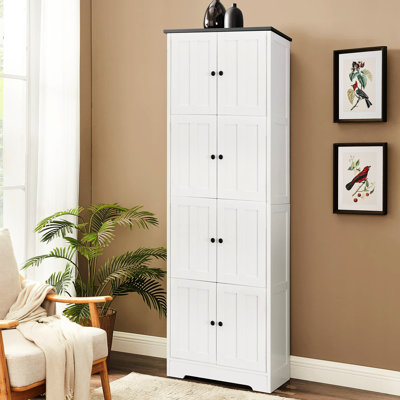 Armoire de rangement blanche à 8 portes et 4 tablettes pour la salle de lavage - pratique avec 8 portes et 4 tablettes pour économiser de l'espace