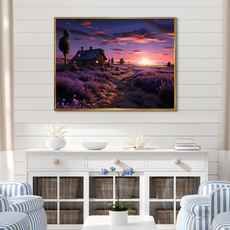 «Old Purple Farm House IV», reproduction sur toile, Cadre flottant doré, H 16 po x l 32 po x P 1 po