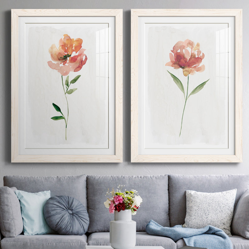 Happy Bloom I - ensemble de 2 reproductions d'art, Blanc, H 44 po x l 31 po x P 1 po, Papier encadré blanc