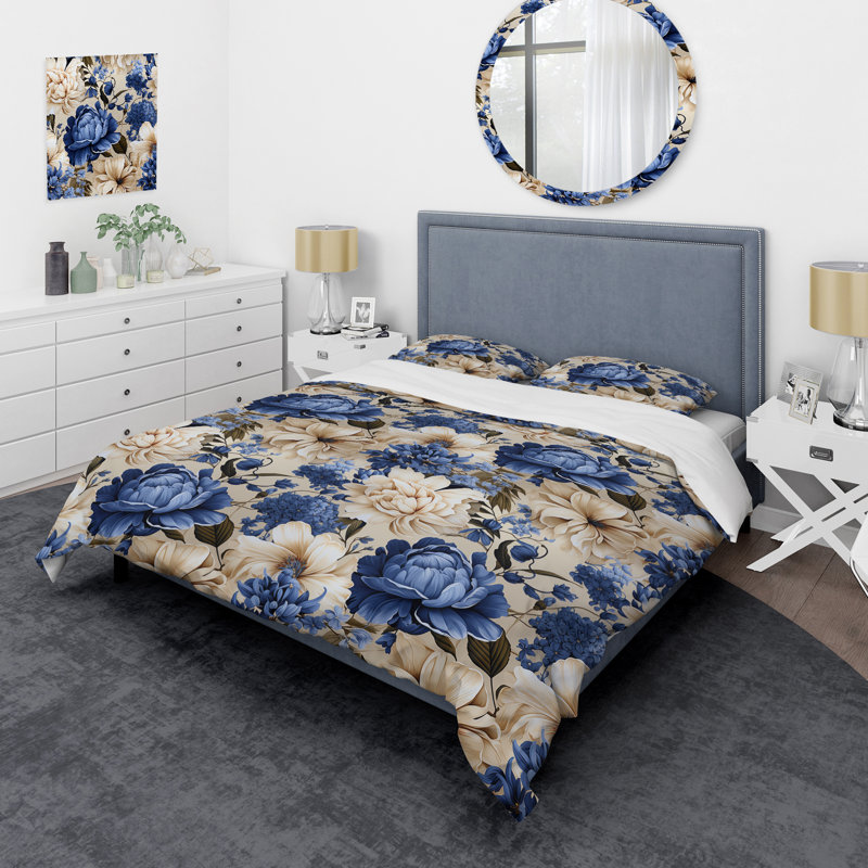 Ensemble de housse de couette Blue Renaissance Florals Victorian, Housse de couette pour très grand lit et 2 très