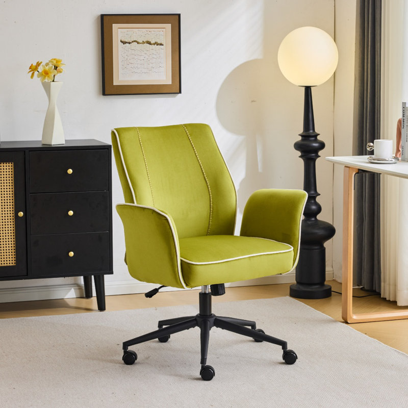 Chaise de bureau pivotante en velours à queue d'aronde 28,5 po, Vert