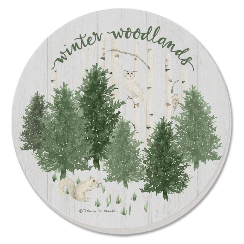 Winter Woodlands Round Absorbent Stone Coasters with Cork Backing