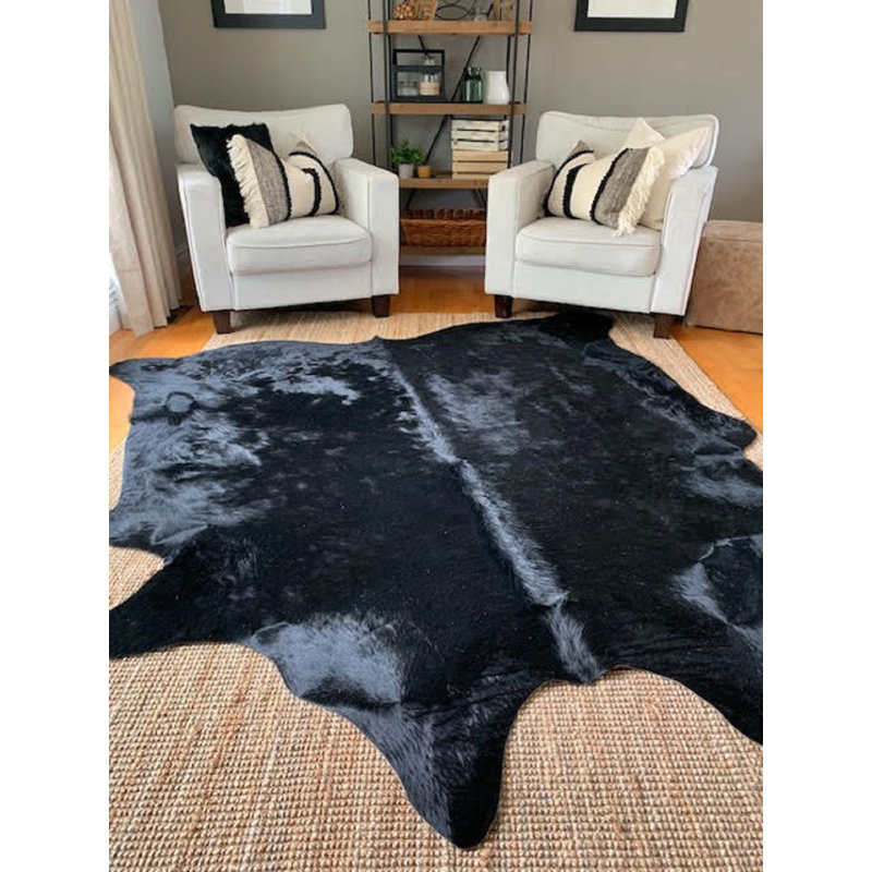 Solid Black Cowhide Rug