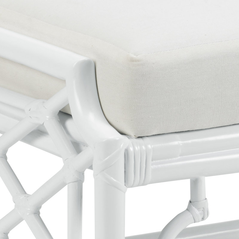 White Coastal Upholstered Rattan Ottoman Stool