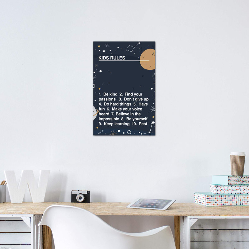 Kids Rules - impression d'art textuel, Pas de tapis, Toile tendue, H 48 po x l 32 po x P 1,5 po