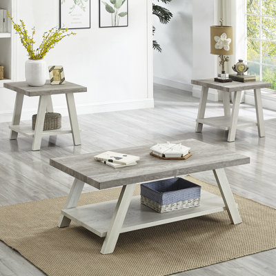 Tevis 3-Piece Wood Coffee Table with Shelf
