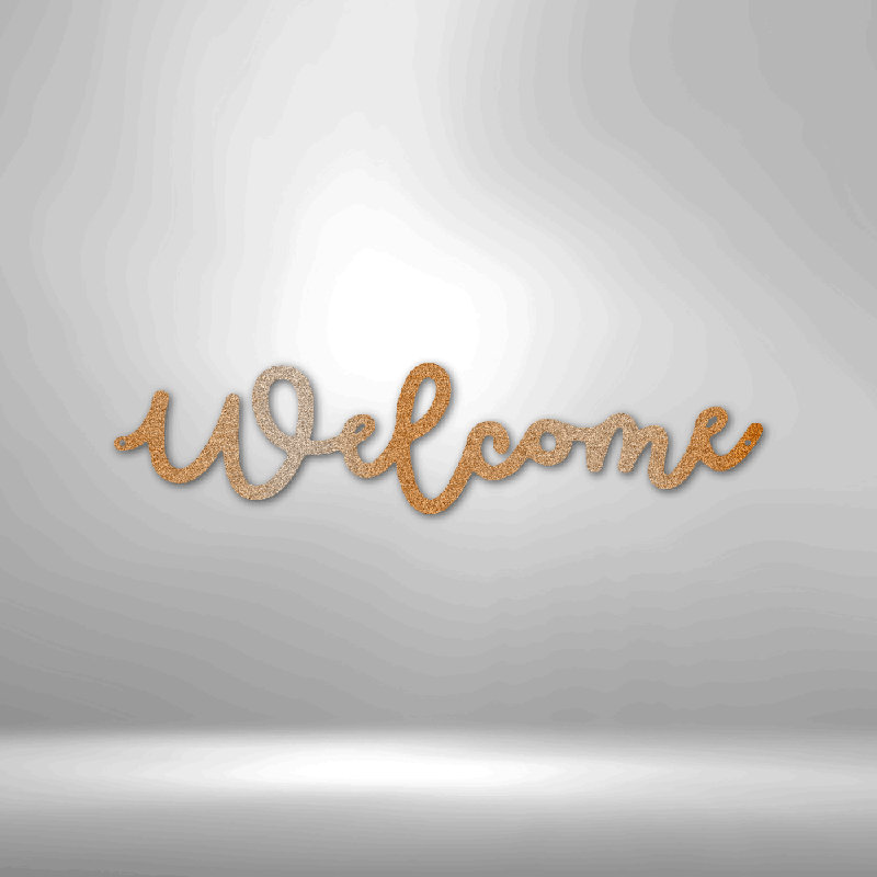 Panneau mural en métal Welcome Script, H 14,25 po x l 14,5 po x P 0,5 po, Cuivre