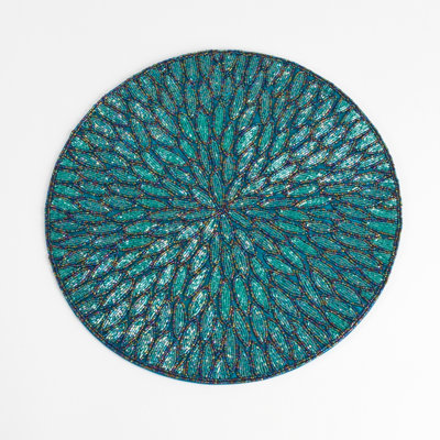 Handmade Beaded Design 15-inch Round Placemat, 1-piece