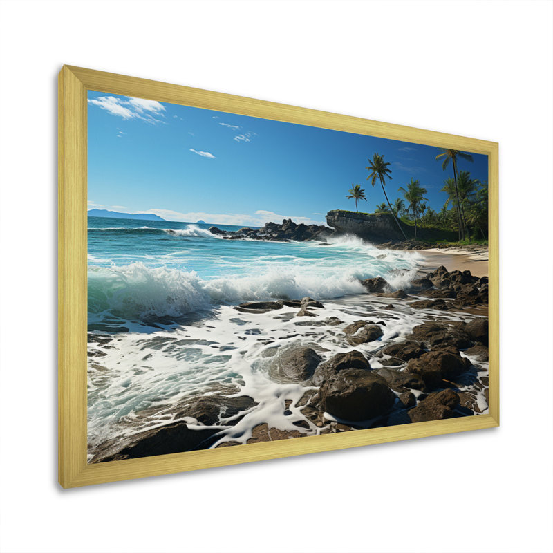«Dominican Coastal Serenade», reproduction d'art sur toile, H 34 po x l 44 po x P 1,5 po, Encadrement doré